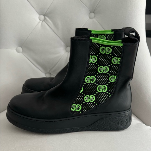 🔥MEN’S GUCCI CHELSEA GG LEATHER BOOT🔥 US Size 9.5🔥BLACK AND GREEN - Picture 3 of 12